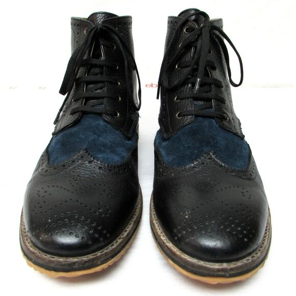 Satori men\'s size US 11-12 EU 45 leather ankle boots wing tip blue and black main image 11